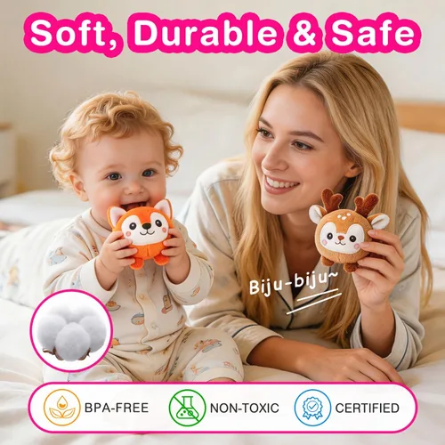 Vista 3 de Montessori - Juguetes sensoriales para bebés de 6 a 12 meses y niños pequeños de 1 a 3 años, juego educativo de animales de peluche con sonajero