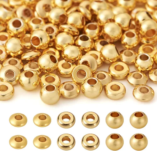 Vista 10 de Craftdady 100 cuentas redondas de latón macizo rellenas de oro de 14 quilates, cuentas pequeñas espaciadoras para pulseras, collares, suministros