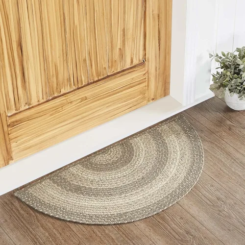 Vista 2 de VHC Brands Alfombra de adoquines, mezcla de yute, medio círculo, gris tostado, blanco, 16.5 x 33 pulgadas