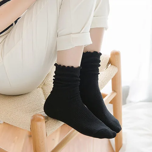 Vista 6 de Mcool Mary Calcetines para mujer, con volantes, estilo casual, transpirables, de punto, de algodón, con volantes, paquete de 6