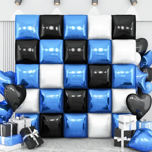 Vista 27 de Globos de aluminio cuadrados rojos, azules y plateados, kit de 25 globos de doble cara para fondo, túnel de helio, arco, guirnalda para el 4 de Rojo