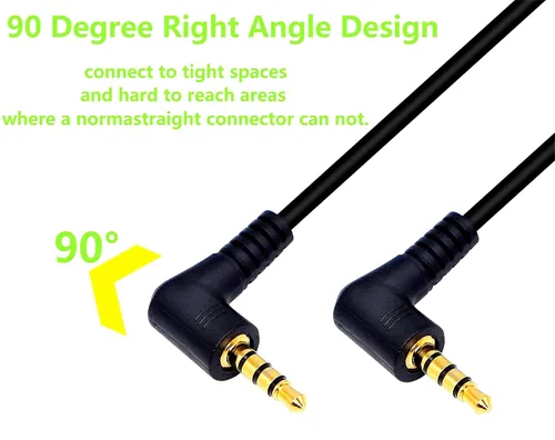 Vista 3 de Cable de audio de 0.138 in de ángulo dual de 90 grados estéreo de 0.138 in Cable de auriculares de 4 polos TRRS macho a macho cable auxiliar de 3.28