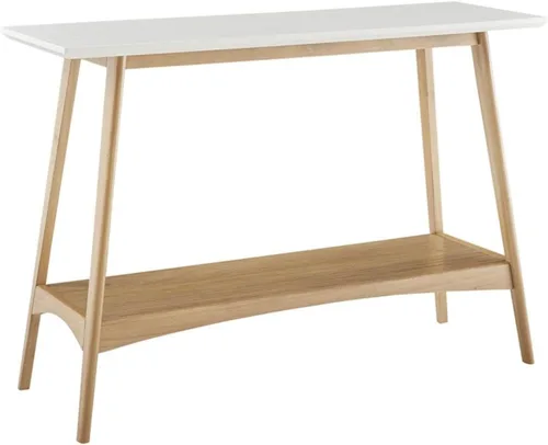 Vista 8 de Madison Park Parker - Mesa auxiliar moderna de mediados de siglo con marco y patas de madera maciza, estante inferior, fácil montaje, muebles