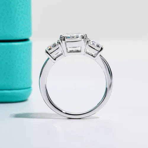 Vista 5 de AnuClub RoundEmeraldMarquise Cut Moissanite 3 Stones Engagement Rings D Color VVS1 Round Cut 925 Sterling Silver Anniversary Wedding Promise Rings
