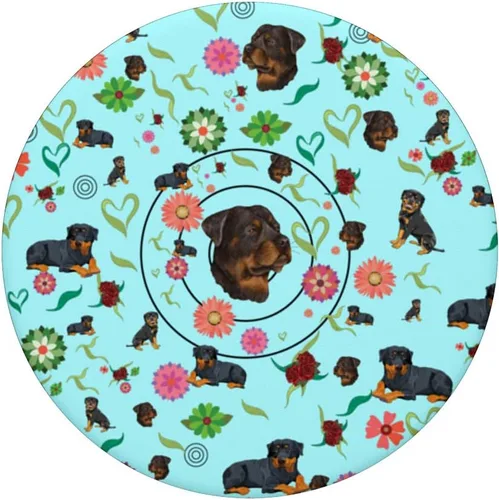 Vista 3 de Rottweiler patrón en azul increíble para amantes de los perros, hombres y mujeres, PopSockets intercambiables PopGrip
