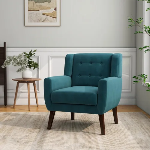 Vista 54 de Accent Chair Set of 1, Comfy Reading Armchair, Beige Linen Blend, Tufted Button Backrest, Solid Wood Frame, Upholstered Club Single Sofa Chairs