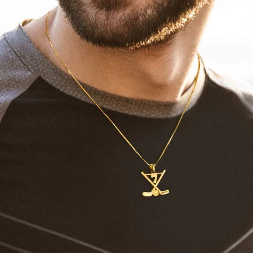 Vista 5 de AILIN Collar de hockey personalizado de plata de ley 925 con número de la suerte y nombre, colgante de grabado personalizado, palos de hockey sobre