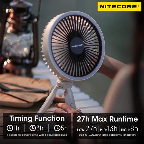 Vista 3 de Nitecore NEF10 Ventilador Eléctrico Portátil Multifuncional con Anillo de Luz LED, Trípode de Cabeza Flexible con Bola, Motor Sin Escobillas Gris