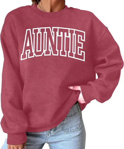 Vista 2 de LOTUCY Sudadera de manga larga con cuello redondo para mujer con estampado de letras de tía