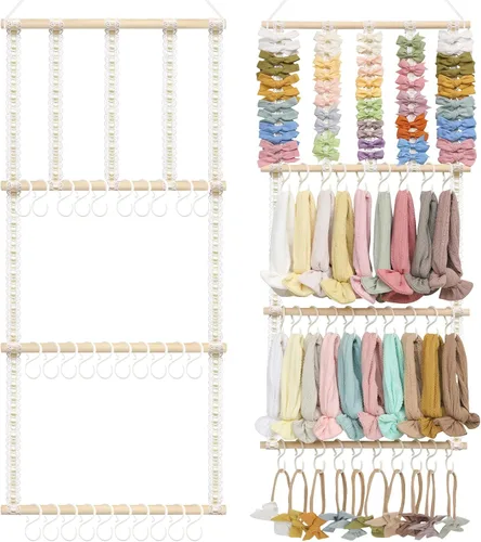 Vista 11 de POVETIRE Organizador de lazos para el pelo con soporte para diadema para niñas, organizador de almacenamiento para diademas y accesorios para bebé