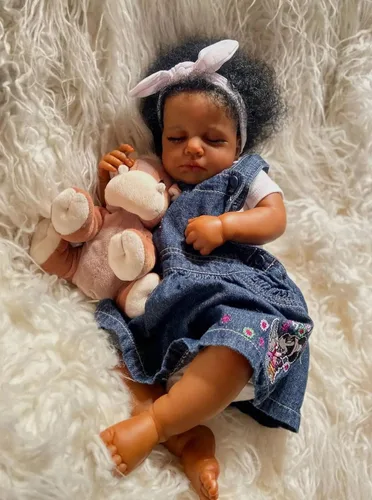 Vista 2 de Muñecas afroamericanas Reborn de 20 pulgadas, cuerpo completo, vinilo de silicona, niña negra, durmiendo, realista, recién nacido, muñeca que se ve
