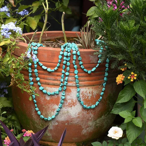 Vista 4 de Perlas de turquesa collar sin fin largo anudado piedra multi-Strand capa collares hechos a mano joyería