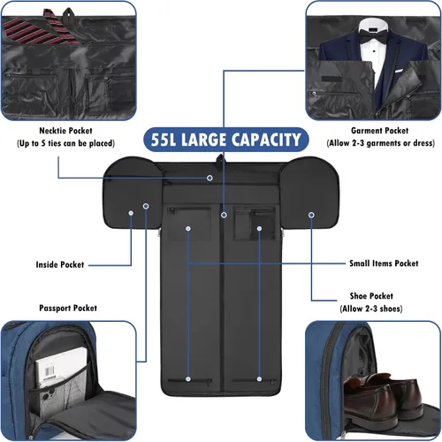 Vista 2 de Bolsas de lona para ropa de viaje, bolsa de lona convertible para hombres y mujeres, almacenamiento en seco y húmedo, compartimento para zapatos, 2