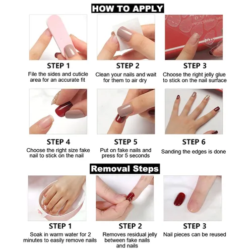 Vista 4 de RikView Uñas postizas a presión extra largas de color rosa, uñas acrílicas con forma de ataúd, uñas postizas brillantes (rosa)