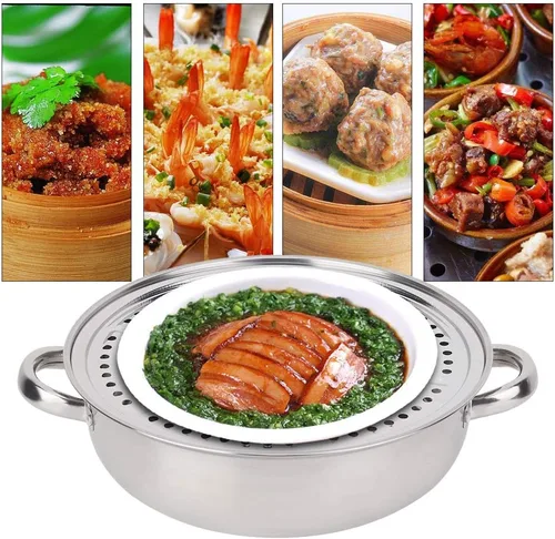 Vista 3 de Bollos de vapor Horno 28CM Acero inoxidable sola capa Stockpot Hotpot Vaporizador de alimentos Olla Utensilios de cocina Cocina doméstica