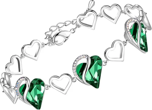 Vista 22 de Leafael Pulsera de eslabones de corazón infinito, piedra natal o piedra curativa para mujer, regalo de joyería de tono plateado para ella, cadena