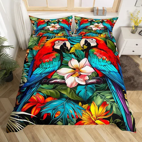 Vista 7 de Manfei Juego de funda de edredón de mariquita de tamaño individual, juego de ropa de cama de flores de acuarela de 2 piezas, funda de edredón floral