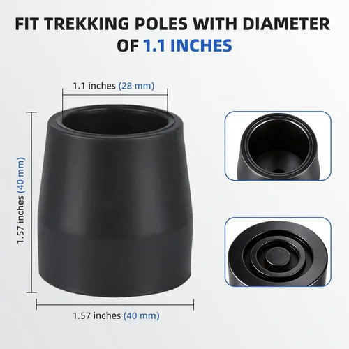 Vista 2 de aiGear Anti Skid Rubber Tips Bore Diameter 1.1 inches (28 mm) 6 Pack for Tactical Walking Stick Bottom Non-Slip