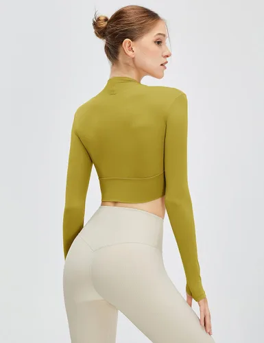 Vista 3 de Micoson Camisetas de entrenamiento para mujer, camisetas de manga larga para gimnasio, camiseta de compresión atlética de yoga con agujero