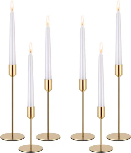 Vista 9 de Juego de 6 portavelas para velas cónicas, latón, dorado y negro, moderno portavelas decorativo para mesa, repisa, boda, comedor, fiesta