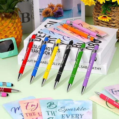 Vista 6 de 48 piezas de juego de bolígrafos de motivación en masa con acuarela, cuadernos de notas de bolsillo con citas motivacionales, bolígrafos de bola