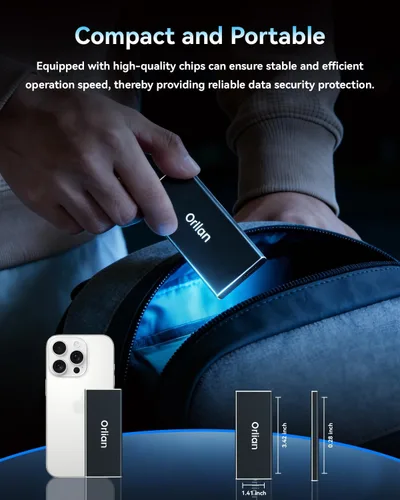 Vista 8 de Orlian Unidad de estado sólido SSD portátil externa de 120 GB USB 3.1 Gen 2 de hasta 500 MB/s de estado sólido de alta velocidad para teléfono