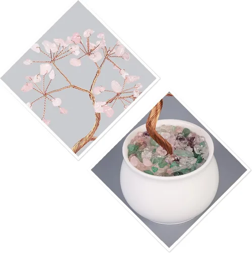 Vista 4 de TUMBEELLUWA Árbol bonsái de cristal de Reiki con base de cuenco de cerámica Fengshui, árbol de dinero de piedra con soporte de jardín de cuarzo