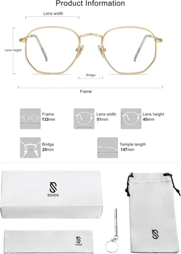 Vista 4 de SOJOS Small Blue Light Blocking Glasses Hexagonal Eyeglasses Frame Anti Blue Ray Glasses One and Only SJ5036