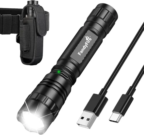 Vista 10 de Rechargeable Tactical Flashlight with Duty Belt Holster, 1000 High Lumens Police Flashlight with Holster, 3 Modes and Hidden C Port, Law Enforcement