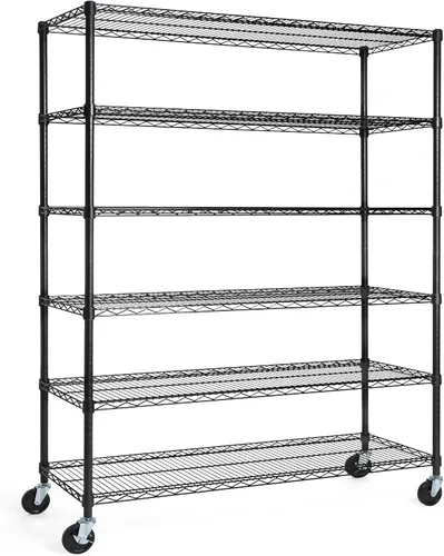 Vista 16 de CAPHAUS Estantería de alambre de grado comercial NSF con ruedas, patas niveladoras y forros, estante de metal para almacenamiento, 36 x 18 x 76, 5