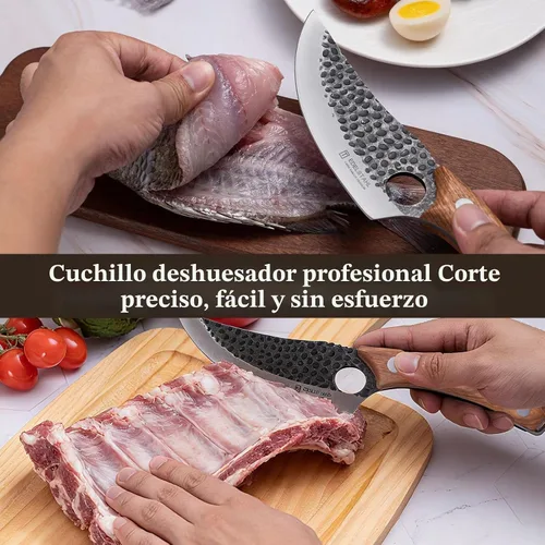 Vista 8 de cuchillo de chef de cocina para deshuesar, cortar y cortar, cuchillo de carnicero forjado a mano, cuchillo japonés de acero inoxidable para cocinar