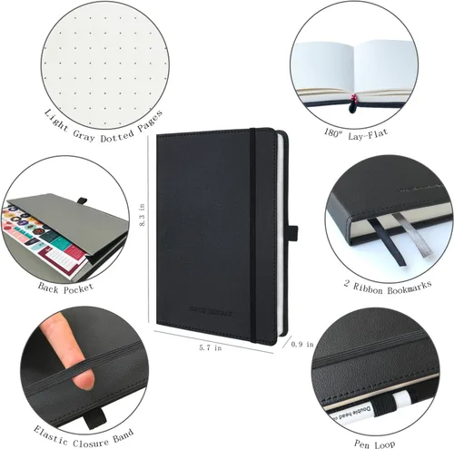 Vista 2 de Y&I - Kit de diario de viñetas punteadas de tapa dura A5 con 200 páginas, papel grueso de 120 GSM, plantillas, calcomanías, bolígrafos, cintas