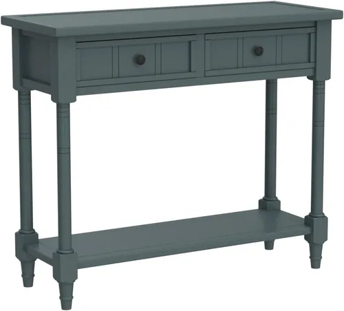 Vista 4 de P PURLOVE Mesa de sofá con cajones, mesa de entrada, mesa de consola de madera con dos cajones de almacenamiento y parte inferior para sala de estar
