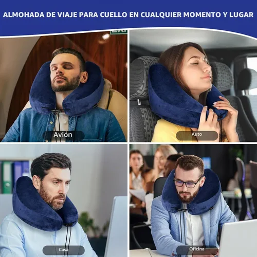 Vista 4 de Rewondah Almohada inflable de viaje para avión dormido, almohada inflable para el cuello para viajar en avión con funda lavable, almohada de viaje