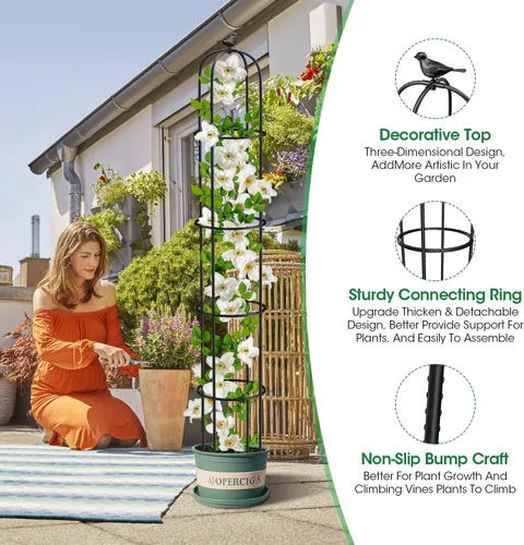Vista 5 de Enrejado de obelisco de jardín de 6.2 pies para plantas trepadoras, tubo de metal inoxidable con revestimiento de plástico resistente, para jardín