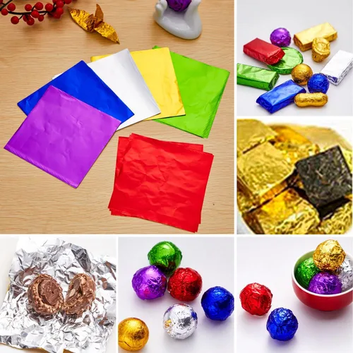 Vista 5 de 600 unidades de papel de aluminio de papel de aluminio para dulces de chocolate, papel cuadrado para dulces, envoltorios de papel de lata