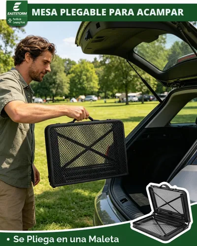 Vista 3 de E EASTSTORM - Mesa plegable de picnic para parrilla, mesa de camping al aire libre con bolsa de malla portátil, compacta y plegable para fácil