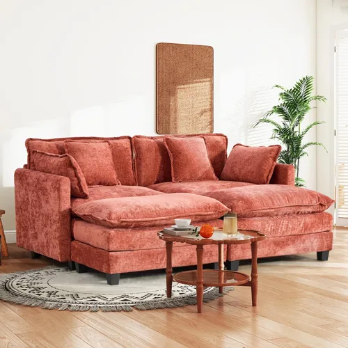 Vista 8 de Sofá seccional modular convertible de 76.7", sofás de dos plazas de chenilla con asiento profundo y cojines tipo loveseat para sala de estar, Beige