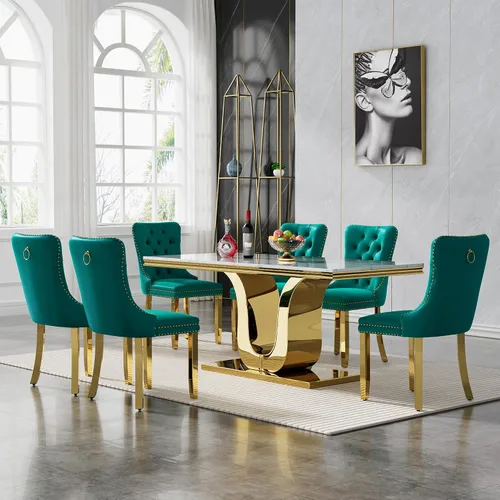 Vista 10 de SSLine Mesa de comedor moderna para mesa de cocina de mármol sintético de 6,70 pulgadas, mesa de comedor rectangular para muebles de cocina