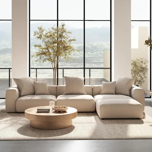 Vista 8 de Sofá seccional modular en forma de nube, sofá en L con otomano, sofá cama de 260 cm de tamaño grande, sofás cama de corduroy para sala de estar