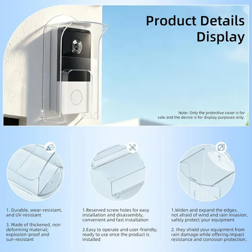 Vista 5 de Cubierta de lluvia de plástico transparente para timbre, protector impermeable para todos los modelos de videoporteros Ring 1/2/3/4/2020/Pro/Pro 2