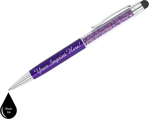 Vista 3 de ExpressDesigns™ - Bolígrafos de cristal personalizados con lápiz capacitivo - Pluma de gemas de metal - Bolígrafos con nombre impresos metálicos
