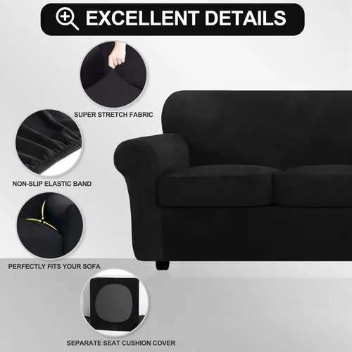 Vista 2 de FestiCorp Funda de sofá de terciopelo, fundas de sofá para sofás de 3 cojines, funda elástica de 4 piezas para sofá, fundas gruesas de muebles