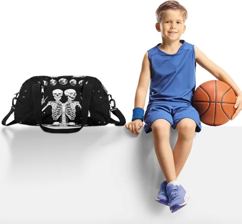 Vista 2 de AUUXVA Divertida bolsa de lona para niños y niñas, bolsa de baile, bolsa de gimnasio deportiva de luna espacial, bolsa de viaje para la noche, bolsa
