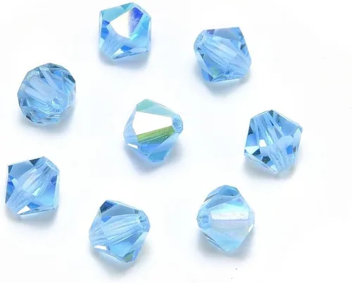 Vista 2 de 100 cuentas sueltas de cristal bicono facetado pequeño Preciosa auténtico de 3mm (0.118 pulgadas) aguamarina AB (azul) compatibles con cristales