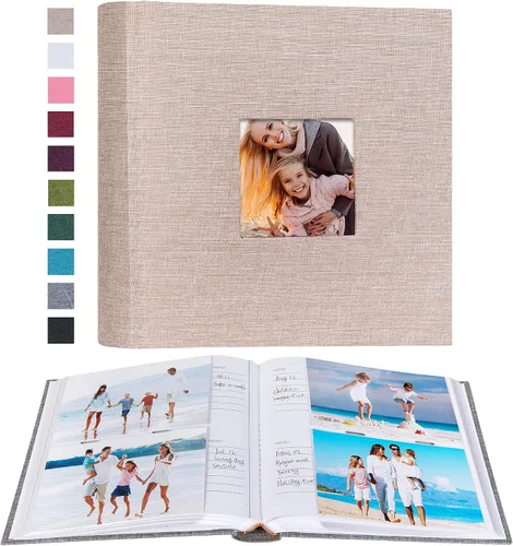 Vista 32 de Mublalbum - Pequeño álbum de fotos 4x6 con cubierta de lino y áreas de notas, libro de fotos con bolsillos verticales para boda, familia, bebé
