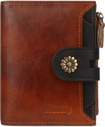 Vista 17 de Billetera para mujeres, billetera de cuero plegable de dos pliegues para mujeres con bloqueo RFID, compacta, tarjetero pequeño con ventana