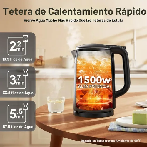 Vista 8 de Mecity Hervidor eléctrico de 1.7L con pantalla táctil de control de temperatura, sin contacto de plástico con agua. 6 programas de temperatura