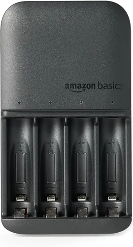 Vista 6 de Amazon Basics Cargador de batería de 4 bahías para baterías recargables AA y AAA con baterías AA NiMh precargadas, funcionamiento LED, enchufe tipo