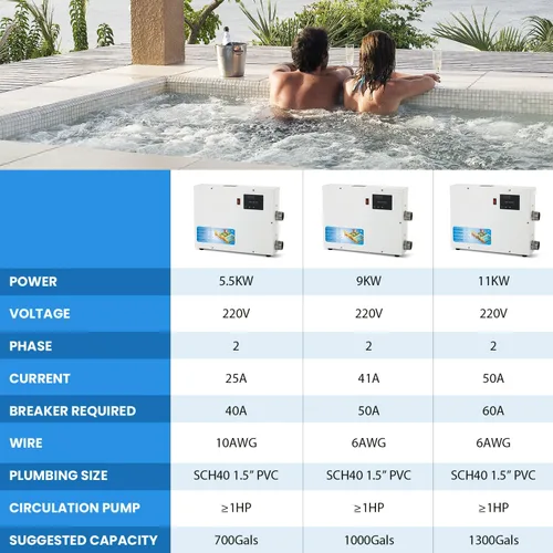 Vista 7 de NEWTRY Calentador de SPA de 5.5KW, calentador de piscina de 220V, calentadores eléctricos de piscina, calentadores de hidromasaje con termostatos